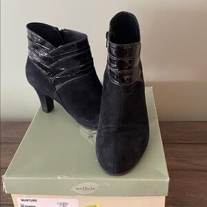 Nurture Black Ankle Boots with Glossy Accents